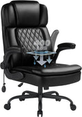 400lbs Executive Office Chair with Flip up Arm,Ergonomic Big and Tall Computer Desk Chairs,Breathable PU Leather Chair with Adjustable Lumbar Support,High Back Ofiice Chair with Pocket Spring Cushion