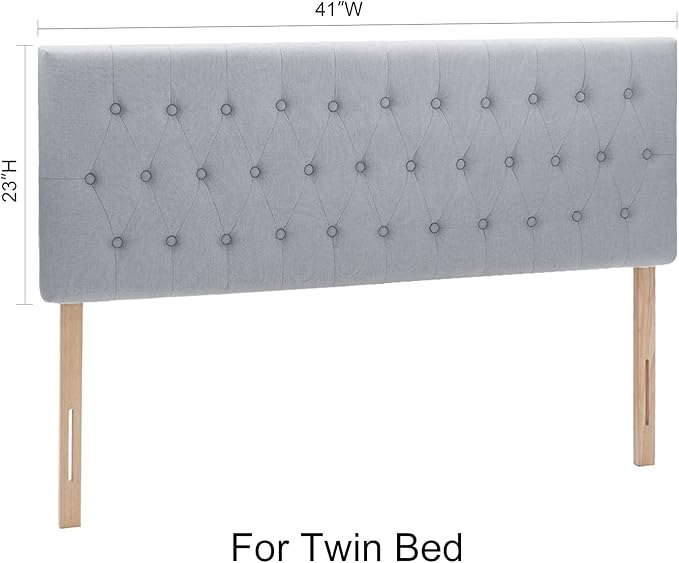 Kingfun Upholstered Tufted Twin Bed Headboard in Modern Button Design, Adjustable Solid Wood Head Board, Premium Linen Fabric Padded Headboards in Bedroom, Grey