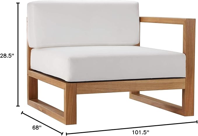Modway EEI-4253-NAT-WHI-SET Upland Patio Teak Wood 4-Piece Sectional Sofa Set, Natural White
