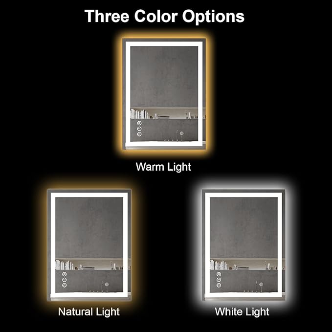 Awoco 24''x32'' LED Bathroom Mirror with Light, Lighted Vanity Mirror with Backlit and Front Light, Dimmable Anti-Fog Memory Function Lighted Mirror with 3 Colors for Bathroom Wall
