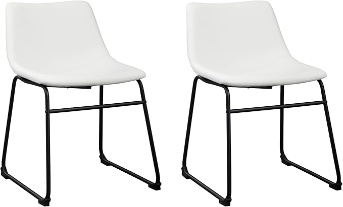 Signature Design by Ashley Centiar Urban Industrial Faux Leather 18.75" Bucket Dining Chair, 2 Count, White