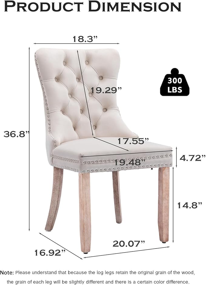 Velvet Upholstered Dining Chairs Set of 6, Modern Style Kitchen Side Chairs with Nailhead Trim and Wood Legs,Metal Pulling Ring for Dining Room Living Room(Beige,Set of 6)