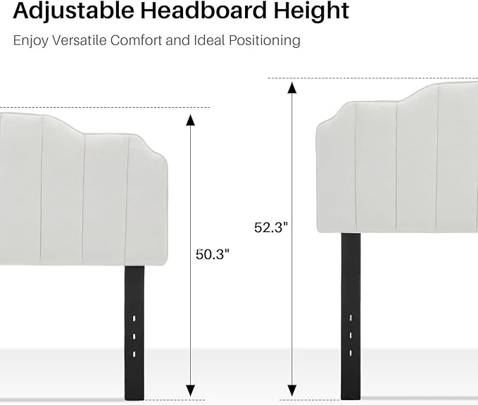 King Size Headboard, White Upholstered Headboard Adjustable Height&Width Velvet Headboards Modern Vertical Channel Design Bed Head Board, White