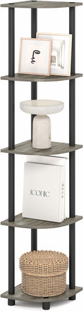Furinno Turn-N-Tube Corner Shelf, 5-Tier Corner Bookshelf, Open Storage Shelves, for Organization and Storage, Living Room, Home Office, Garage, Bedroom, Grey Oak
