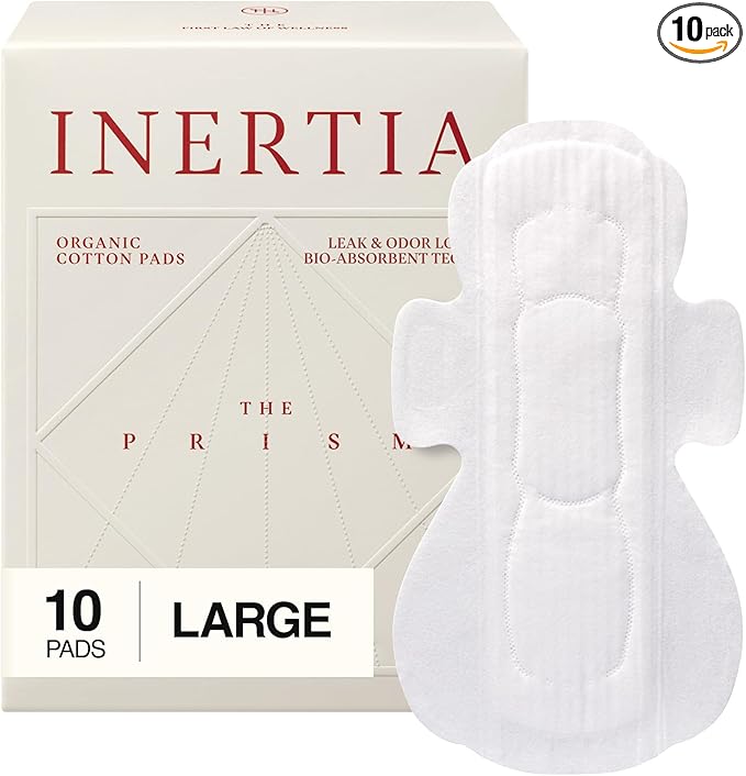 INERTIA The Prism White – Truly Organic Ultra Thin & Leak-Proof Organic Cotton Korean Pads with Wings | Heavy Absorbency | Hypoallergenic, Super Absorbent, Chlorine-Free & Fragrance-Free (10 Count)