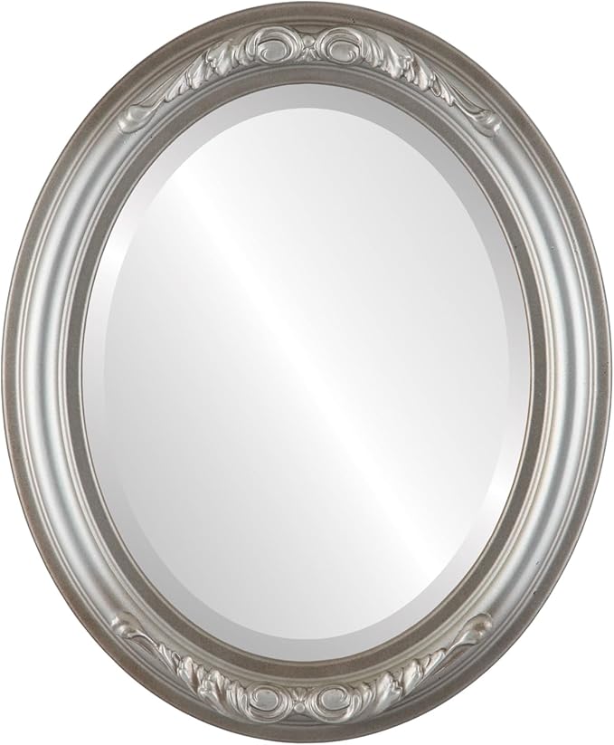 OVALCREST Oval Beveled Wall Mirror for Home Decor - Florence Style - Silver Shade - 28" x 24"