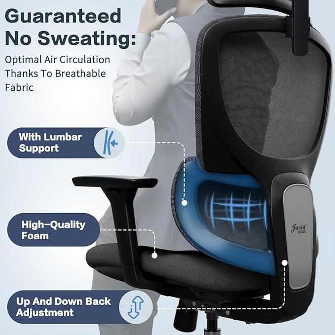 Ergonomic Office Chair, High Back Desk Chair with 4D Armrests, 135° Reclining Swivel Chair with 3-Level Tilt Lock, 2D Headrest & Sliding Seat, Dual Back Support, Adjustable Lumbar, Heavy Duty 1600 lbs