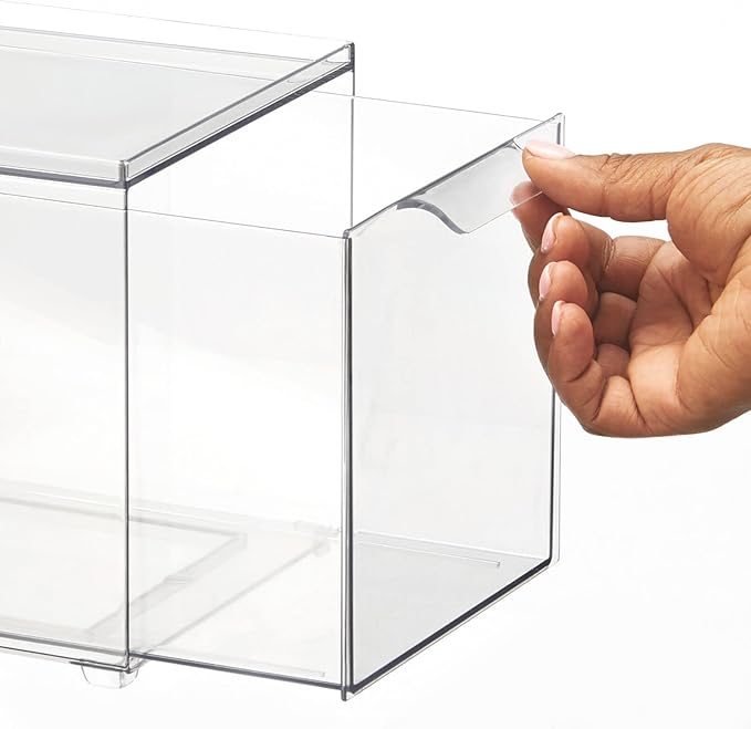 mDesign Plastic Closet Organizer Bin w/Pull Out Drawer - Slim Stackable Storage for Closet - Organization for Accessories, Bags, Totes, Small Linens, and More - Lumiere Collection - Clear