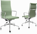 Ribbed Office Chair with Top Grain Leather - High Back Ergonomic Desk Chair with Aluminum Arm Rest and 5-Star Base, Swivel Chairs Light Green