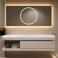 52IN Bathroom Vanity with Sink - Bathroom Cabinet Set has 2 Drawers & Overflow Hole Wall Mounted | LED Practical Defogging Mirror, Open Compartments, Seamless Rock Slab Basin (Cream White)