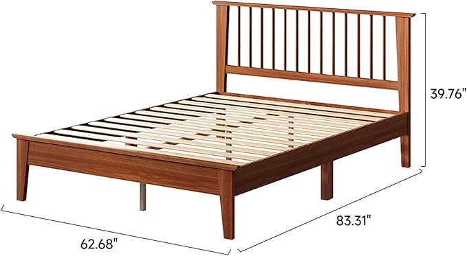 MUSEHOMEINC Solid Wood Queen Size Bed Frame with Headboard, Mid Century Modern Style,Wooden Slat Support, No Box Spring Needed, Large Under Bed Storage, Easy Assembly (Queen)