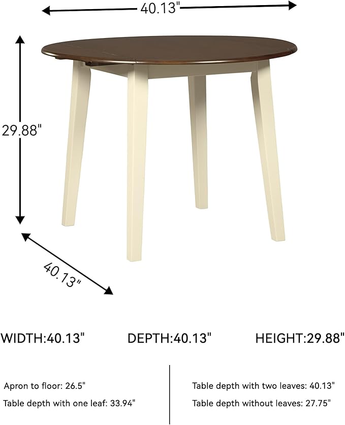 Signature Design by Ashley Woodanville Cottage 40" Round Drop Leaf Dining Table, Cream & Brown
