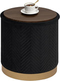 B FSOBEIIALEO Ottoman with Stroage, Round Velvet Storage Ottoman with Gold Plating Base,Foot Rest Stool for Dorm Room, Living Room Black, 16.73"x16.73"x17.72"