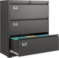 DEVAISE 3 Drawer Lateral File Cabinet with Lock, Metal Filing Cabinets for Home Office, 16" D x 35" W x 40.5" H Wide Storage Organization for Hanging Files Letter/A4/Legal/F4 Size, Black