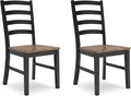 Signature Design by Ashley Wildenauer Armless Dining Chair, Set of 2, Ladderback Design, 19" W x 23.25" D x 39" H, Black & Light Brown with 2-Tone Finish