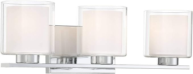 Possini Euro Design Dorris Modern Wall Mount Light Chrome Silver Hardwired 22" Wide 3-Light Fixture Clear Outer Opal Inner Glass Shade for Bedroom Bathroom Vanity Reading Living Room Hallway