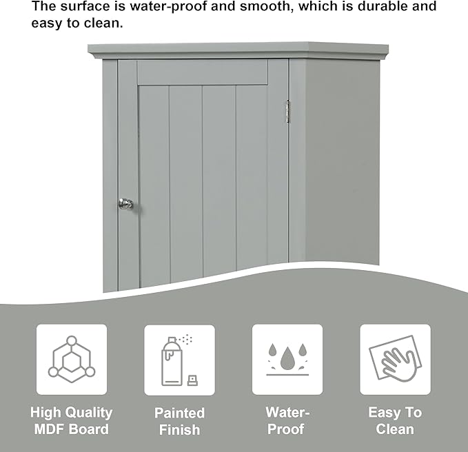 Tall Storage Cabinet, Bathroom Floor Freestanding Storage Cabinet with 2 Doors, One Drawer, and Adjustable Shelf for Bathroom, Office, Living Room, Grey