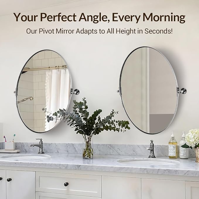ANDY STAR Oval Bathroom Mirror, 22" x 34" Chrome Stainless Steel Metal Frame Pivoting Mirror for Over Sink with Adjustable Tilting Design, Vanity Mirror for Modern Wall