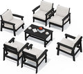 SERWALL Patio Conversation Sets, 7 Piece, Black Frame with Khaki Cushions