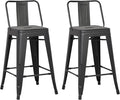 AC Pacific 24” Metal Barstool Set of 2 – Country Rustic Style with Low Back, Lightweight & Sturdy Build, Easy Assembly – Black Matte