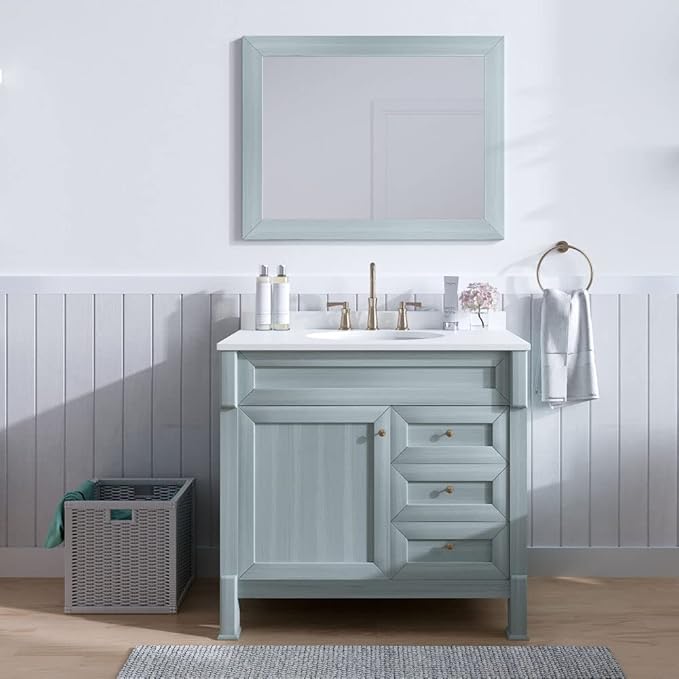 Hanover 36 Set Includes w, Blue Callimont 36'' Vanity Sink Combo for Bathroom, Powder Room | Pre-Assembled 1 Door, 3 Drawers | Accent Mirror| Artificial Stone Countertop Cabinet, 36 inches