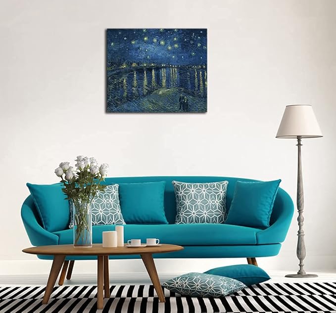 Wieco Art Starry Night Over the Rhone by Van Gogh Classic Oil Paintings Reproduction Modern Seascape Giclee Canvas Prints Artwork on Canvas Wall Art Ready to Hang for Living Room Home Decorations