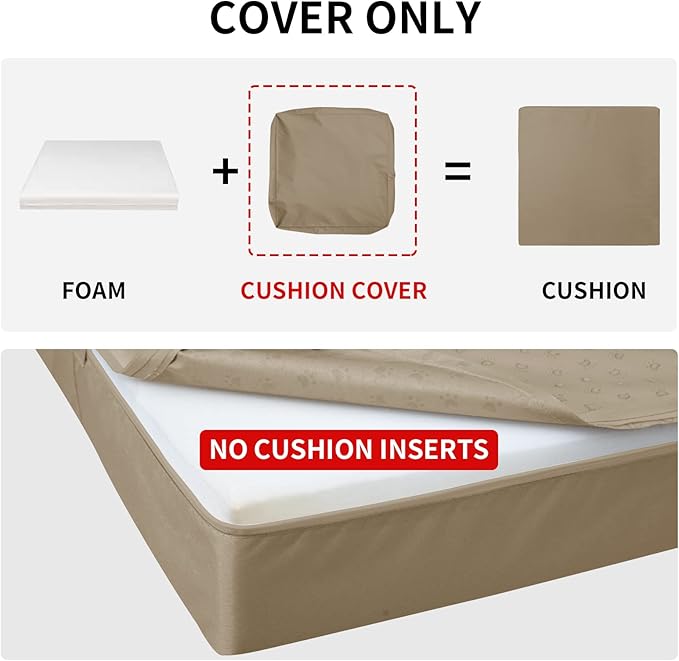 Easy-Going Waterproof Patio Cushion Covers ONLY Cover 24x24x4 inch 4 Pack Replacement Non-Slip Outdoor Seat Cushion Slipcover with Zipper. Camel