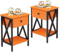 VECELO End Tables, Modern Nightstand with Drawer & Shelf, Night Stand for Bedroom Living Room,Industrial Metal Frame