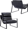 LukeAlon Modern PU Leather Accent Armchairs Set of 2, Upholstered Living Room Chairs with Metal Base Removable Thickened Cushion Sofa Chairs Comfy Lounge Chair for Bedroom Living Room Office, Black