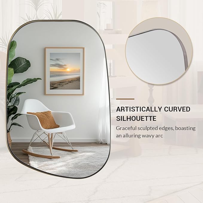 ANDY STAR Brushed Nickel Mirror, 24"x32" Silver Asymmetrical Wall Mirror for Bathroom, Unique Irregular Design with SUS304 Stainless Steel Metal Frame, Ideal for Bathroom, Bedroom, Entryway