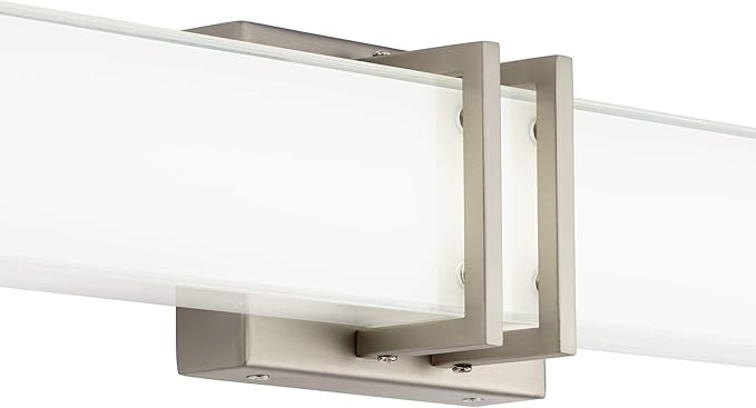 Possini Euro Design Exeter Modern Art Deco Wall Mount Light LED Brushed Nickel Silver Metal 17" Wide Vanity Fixture Rectangular Silk Screened Glass Shade Decor for Bathroom Over Mirror House Home