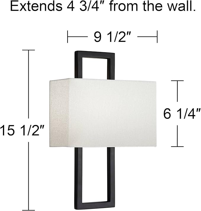 Possini Euro Design Modena Modern Wall Light Sconces Set of 2 Black Hardwired 9 1/2" Fixture Shimmery Silvery Faux Silk Half Shade for Bedroom Bathroom Vanity Living Room Home Hallway Dining House