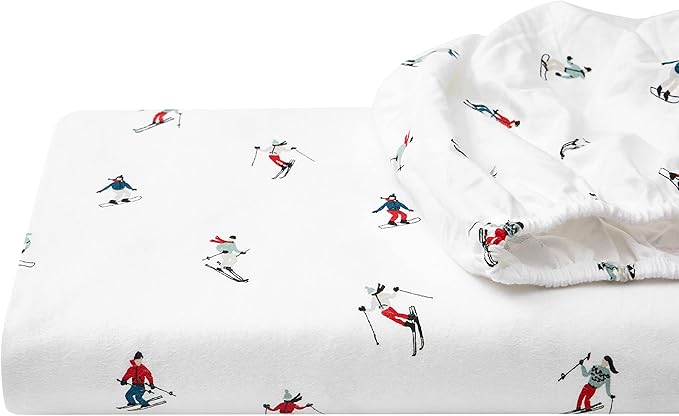 Eddie Bauer - Flannel Sheets King Size, Anti-Pilling & Wrinkle Resistant Cotton, Touchably Soft for All-Season Comfort - Bed Sheets with Matching Pillowcases & Fitted Sheet (Ski Slope)