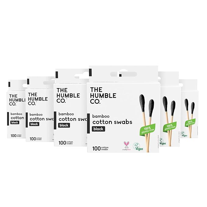 The Humble Co Bamboo Cotton Swabs, 600 Count - Black Cotton Buds for Ears, Makeup, Baby Care & Cleaning - Personal Hygiene Essentials & Toiletries - Daily Products for Travel & Home