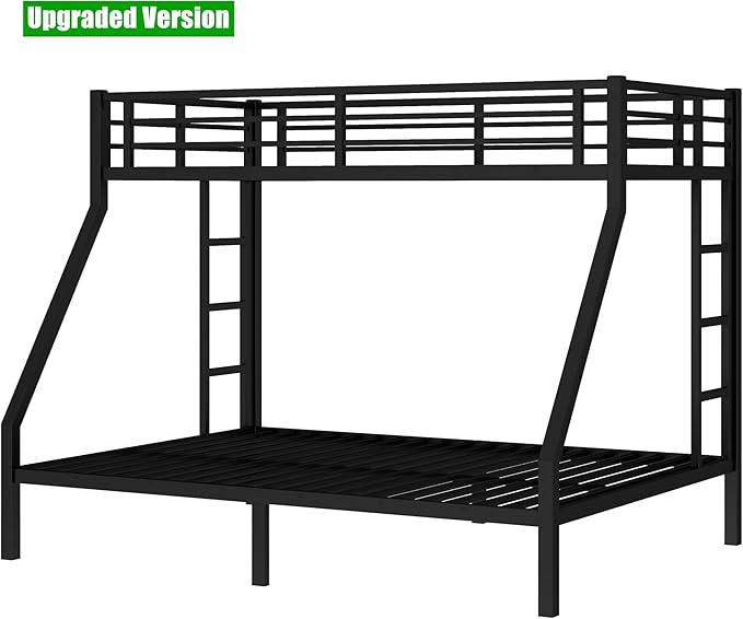Higher Quality & Stronger Heavy Duty Steel Black Bunk Bed Twin XL Over Queen Size Bunkbed, Thickened More Stable Safer Metal Bunk Queen Bed (Easier to Assemble) (Twin XL Over Queen)