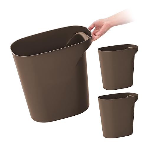 IRIS USA Small Trash Can Wastebasket with Handle, 6 Gallon / 24 Quart, 3-Pack, for Bathroom, Office, Bedroom, Under Sink, Kitchen, Garbage - Brown