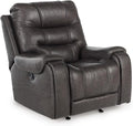Signature Design by Ashley Trumble Modern Faux Leather Manual Rocker Recliner with Track Arms, Gray