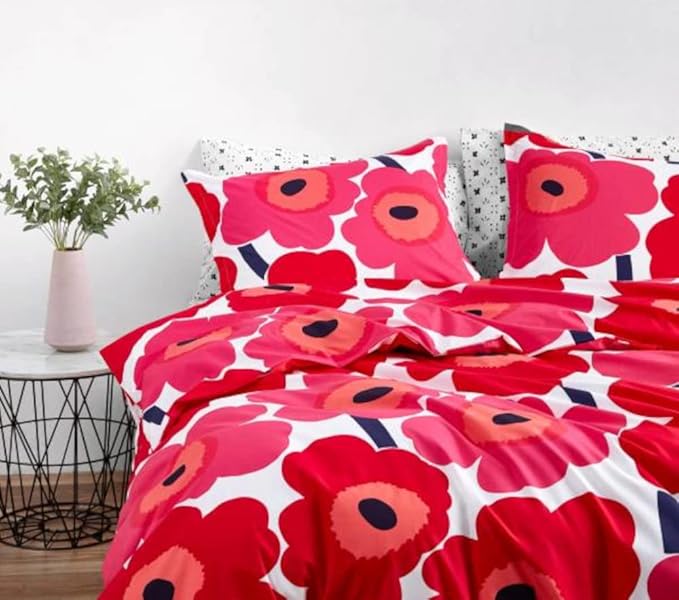 Marimekko - Queen Comforter Set, Cotton Bedding with Matching Shams, Lightweight Home Decor for All Seasons (Unikko Red, Queen)
