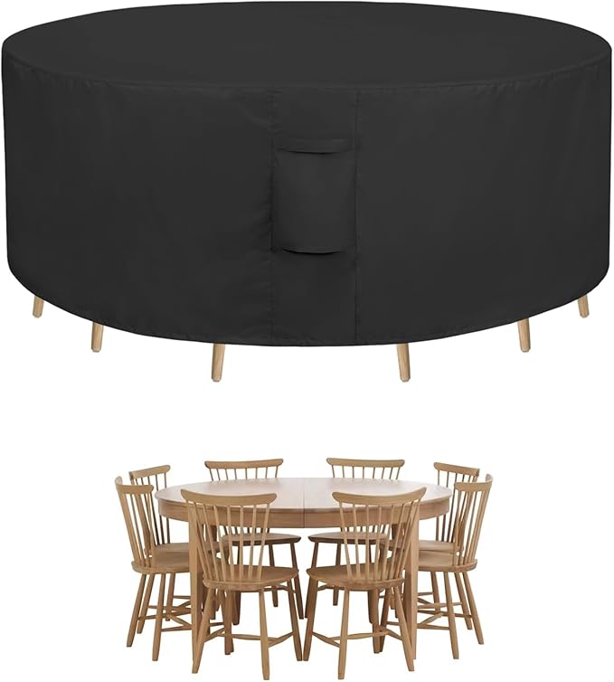 Easy-Going Round Patio Furniture Cover Waterproof Outdoor Dining Table and Chair Cover Anti-UV Outside Sectional Sofa Set Covers (72"DIA x 28"H, Black)