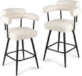 COSTWAY Counter Height Bar Stools Set of 2, 27" Swivel Modern Upholstered Counter Chairs with Boucle Fabric, Curved Backrests & Metal Legs, for Kitchen Island, Home, Pub (2, White + Black)