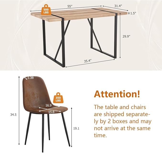 6 Chair Dining Table Set，Dinner Table Set for 6, 55'' Kitchen Table and Suede Nap Fabic Chairs Set of 6, 7 Piece Dining Table Set for Kitchen Dining Room