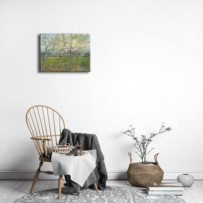 Wieco Art Orchard with Blossoming Apricot Trees Giclee Canvas Prints Wall Art of Van Gogh Famous Oil Paintings Reproduction Modern Classic Flowers Landscape Pictures Artwork for Home Decoration
