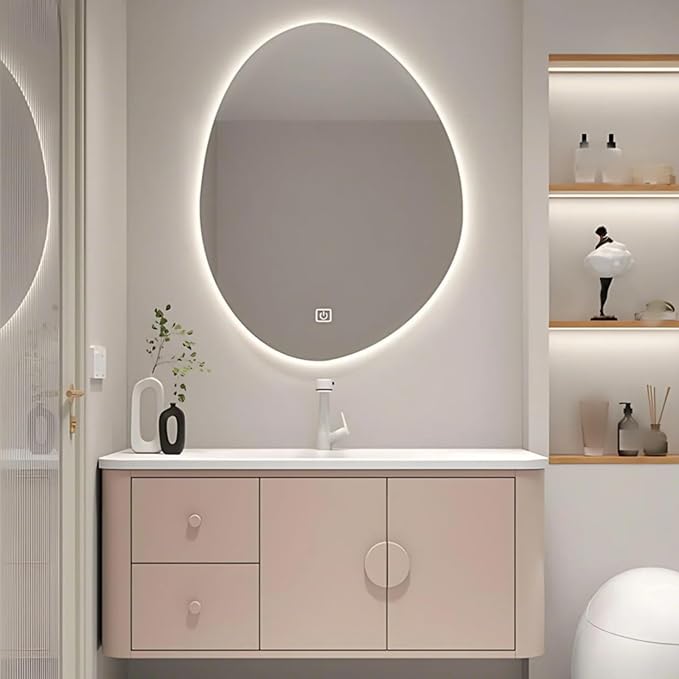72IN Pink Modern Bathroom Vanity - Bathroom Vanities Set with 2 Drawers Wall Mounted | Rounded Corner Smart Defogging Mirror Cabinet with Lighting & Time Display, Side Opening Storage Shelf (Style B)