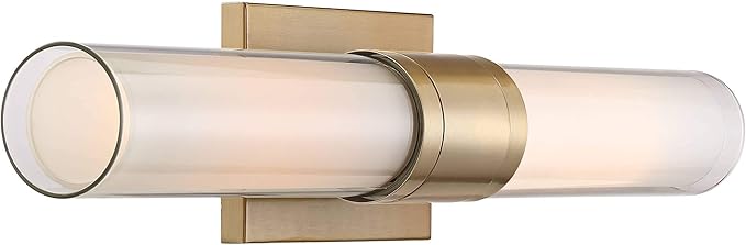 Possini Euro Design Brianna Modern Wall Mount Light Brass Gold Metal Hardwired 23 1/2" Wide Light Bar Fixture Double White Clear Glass Tube Shade for Bathroom Vanity Mirror House Home Room Decor