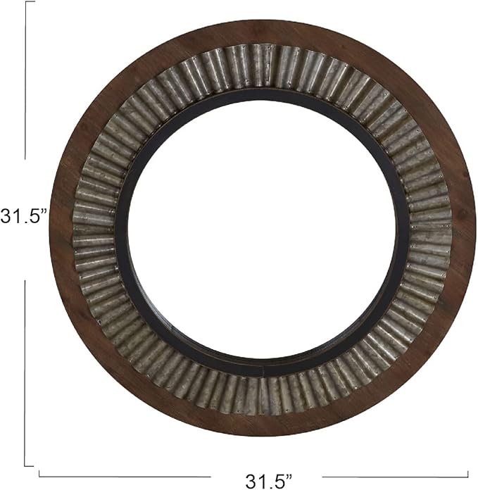 Household Essentials Household Essentials Wood Framed Sunburst Metal Mirror, Brown