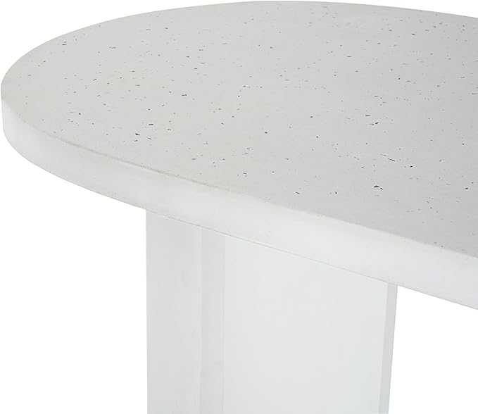 Christopher Knight Home Vicla 3 Pieces Durable Concrete Outdoor Dining Set with Stylish Terrazzo Finish, Patio Dining Table with 2 Benches, Oval Outdoor Patio Furniture Set with Pedestal Base, White