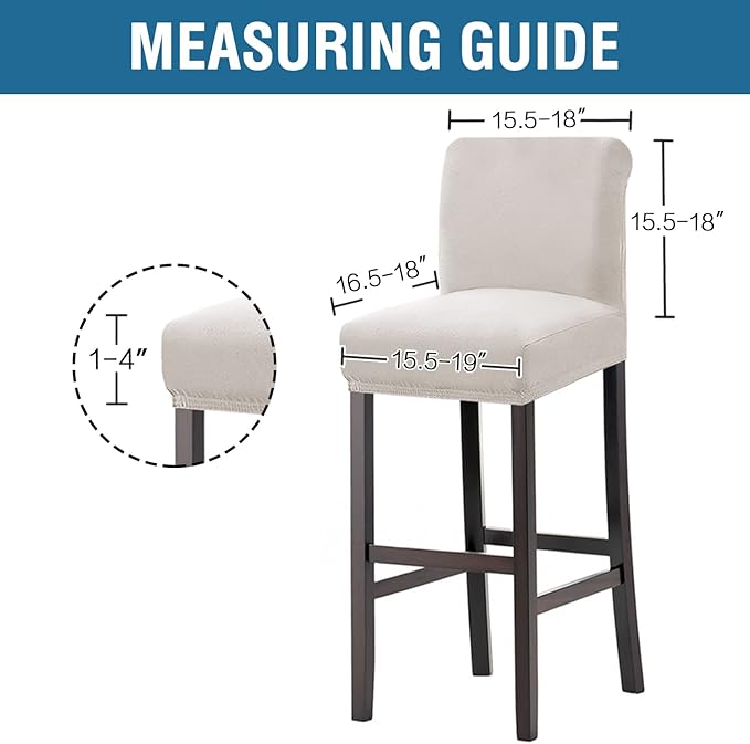 H.VERSAILTEX 100% Waterproof Bar Stool Cover Stretch Counter Stool Pub Chair Slipcover for Dining Room Removable Soft Thick Solid Fleece Fabric Bar Stool Slipcovers Set of 4, Ivory