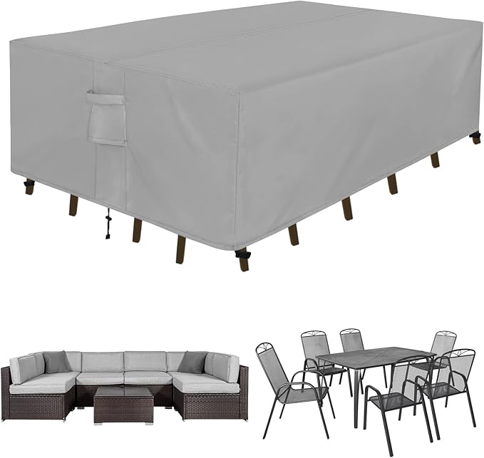 Easy-Going Rectangle Patio Furniture Cover Waterproof Outdoor Dining Table and Chair Cover Anti-UV Outside Sectional Sofa Set Covers (111"L x 74"W x 28"H, Grey)