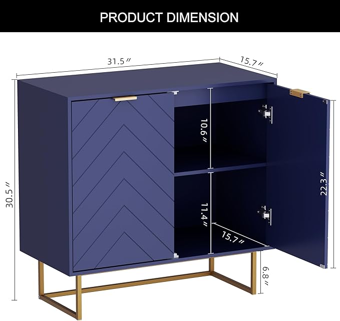 Scurrty 31.5'' Sideboard Buffet Cabinet with Storage, Navy Blue Accent Cabinet with Doors & Adjustable Shelf for Living Room & Kitchen (2 Doors)