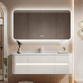 56IN Bathroom Vanity - Bathroom Vanity with Sink with Intelligent Induction Light | Wall-Mounted Bathroom Vanity with Intelligent LED Mirror Cabinet & 6 Drawers, Cream Color